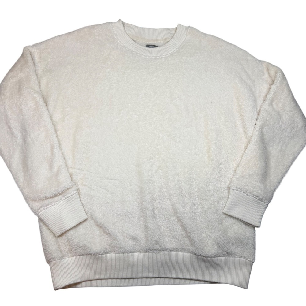 Aerie‎ Womens Cozy Plush Sherpa Pullover Crewneck Sweatshirt Cream Size Medium